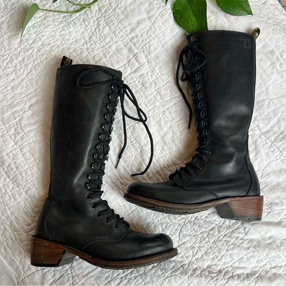 Dr. Martens Shoes - Dr. Martens 11634 Tall Heeled Black Leather Lace Up Boots